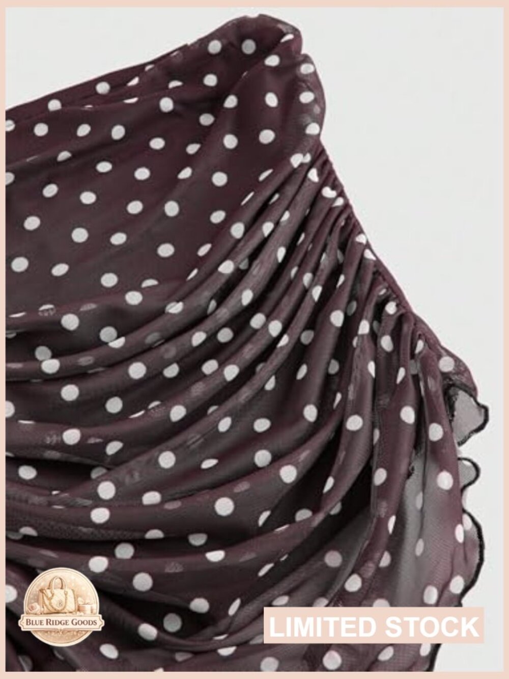 Y2K Polka Dot Mesh Ruched Bandeau Tube Top with Scarf Strapless Crop Tank - Picture 3 of 5